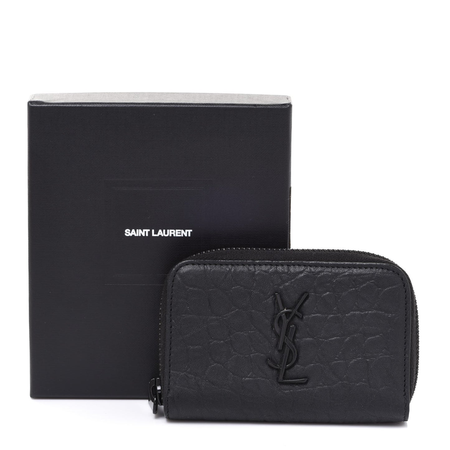 Calfskin Crocodile Embossed Monogram Zip Coin Purse Black
