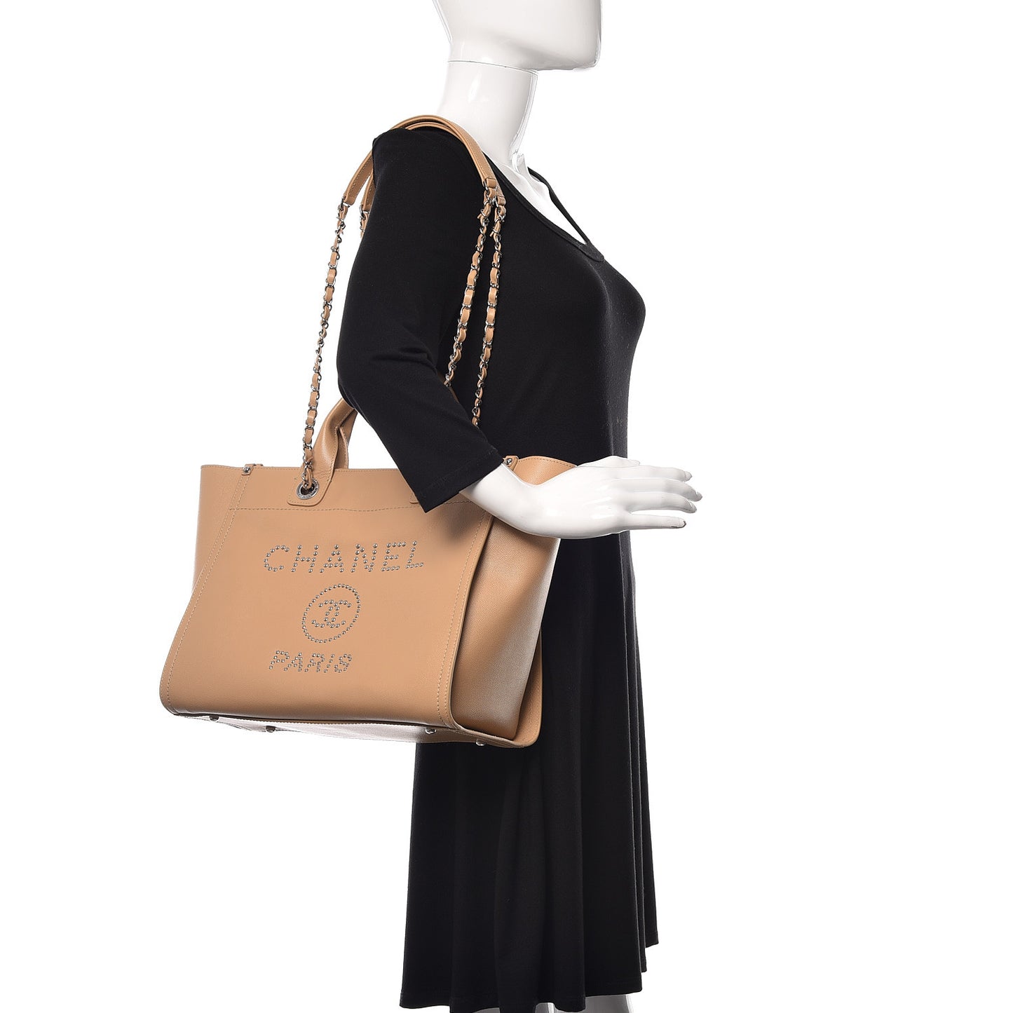 Caviar Small Studded Deauville Tote Beige