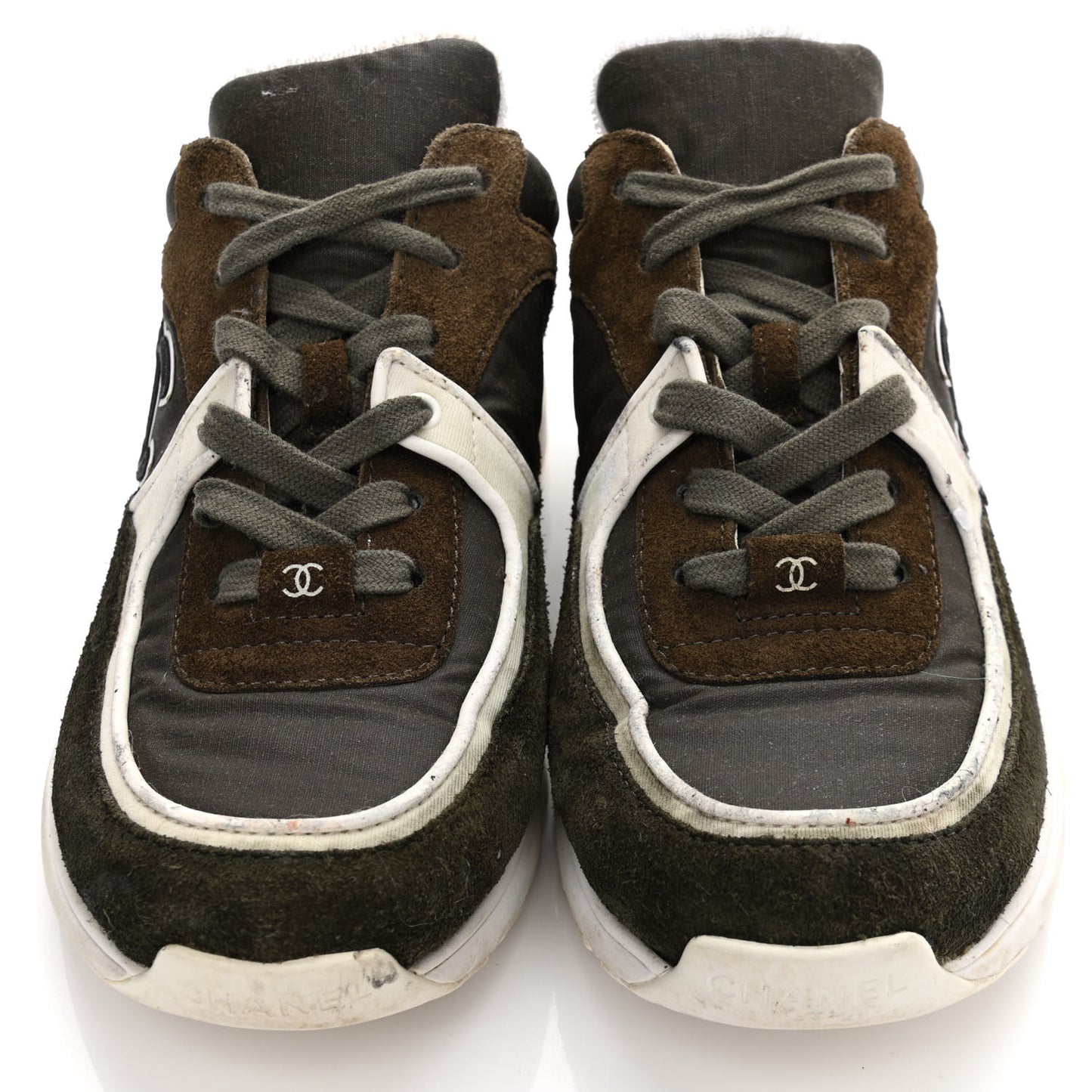 Fabric Calfskin Suede CC Womens Sneakers 36 Dark Green