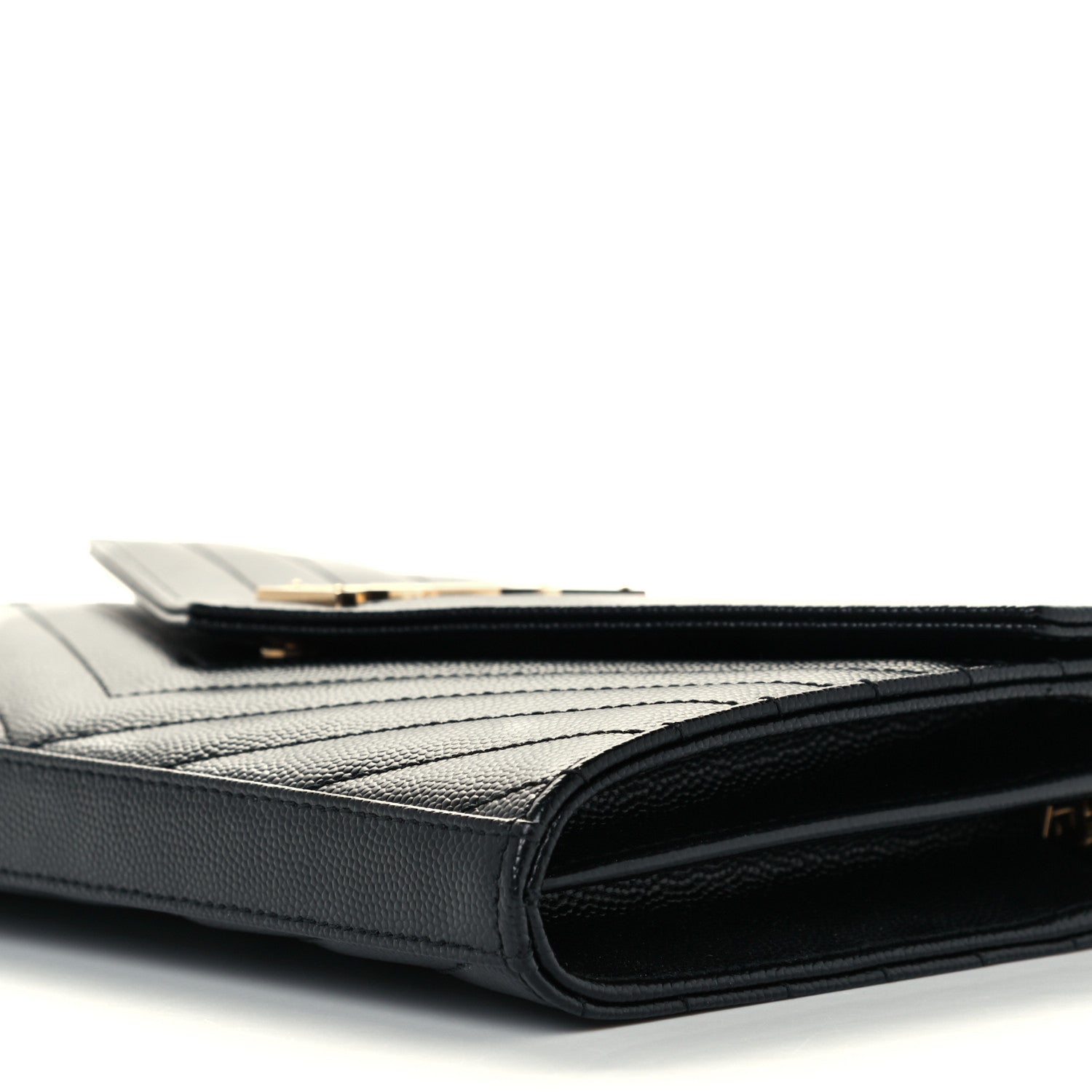 Saint Laurent Grain De Poudre Matelasse Chevron Monogram Chain Wallet Black 11 of 11