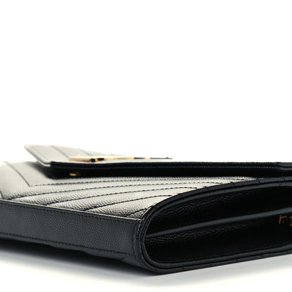 Saint Laurent Grain De Poudre Matelasse Chevron Monogram Chain Wallet Black 11 of 11