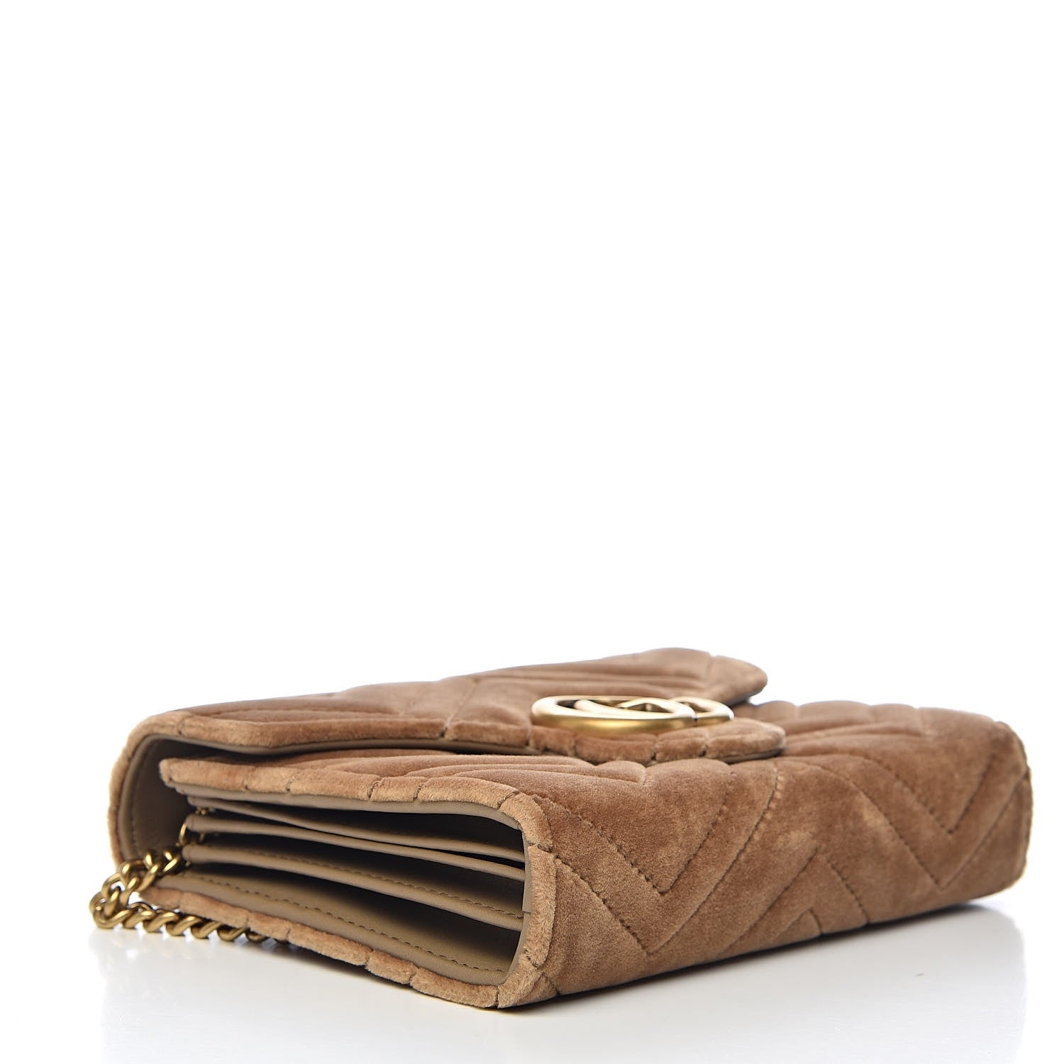 Gucci Velvet Matelasse GG Marmont Chain Wallet Taupe 4 of 12