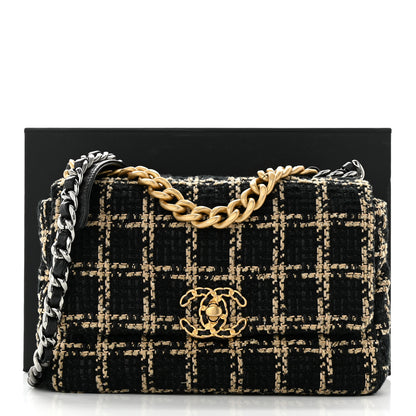 Chanel Tweed Quilted Medium Chanel 19 Flap Black Beige 11 of 11