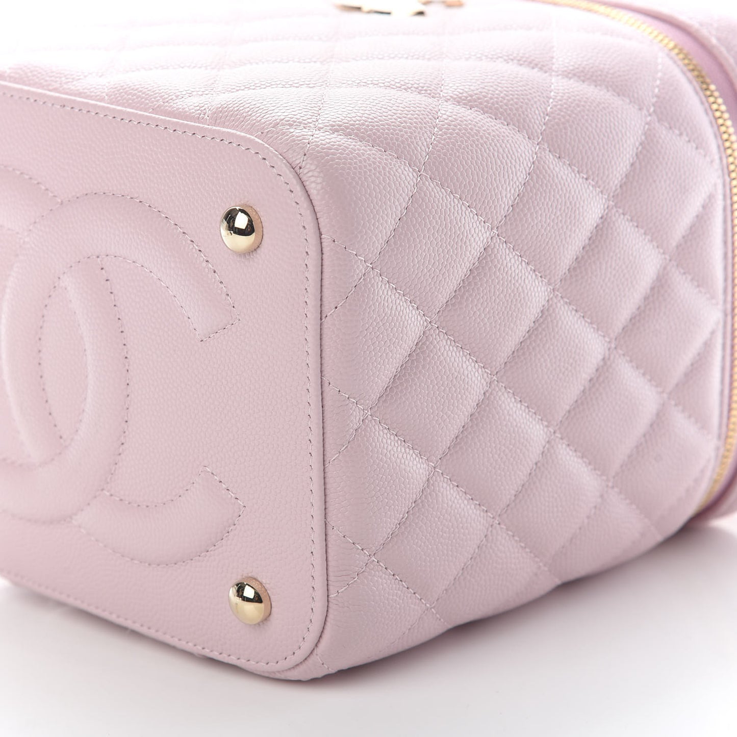 Caviar Quilted Small Top Handle Vanity Case With Chain Light Pink