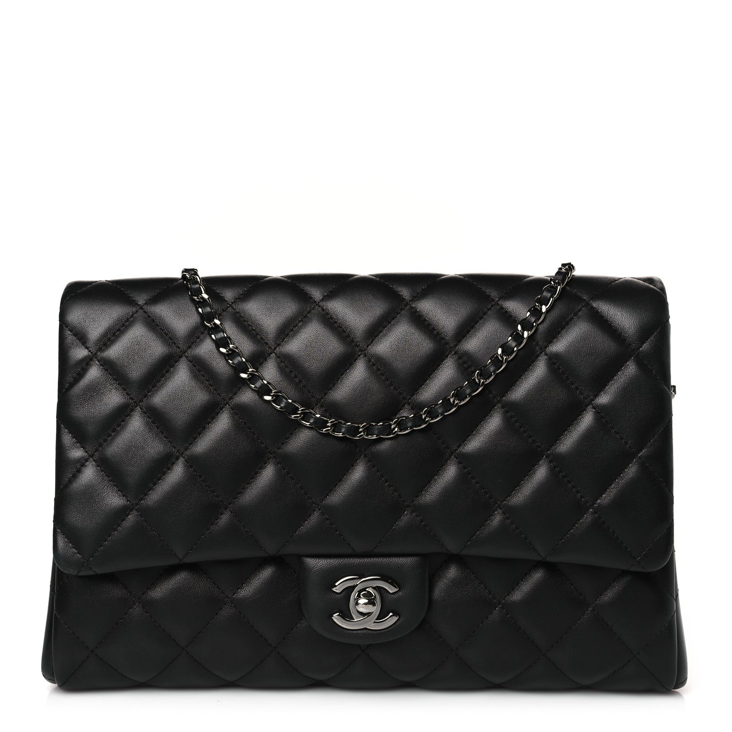 Lambskin Quilted Clutch with Chain Flap Black