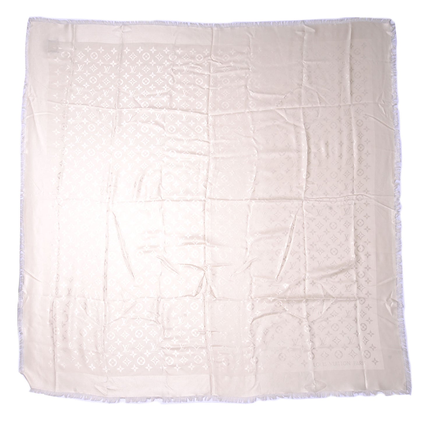 Wool Silk Monogram Shawl White