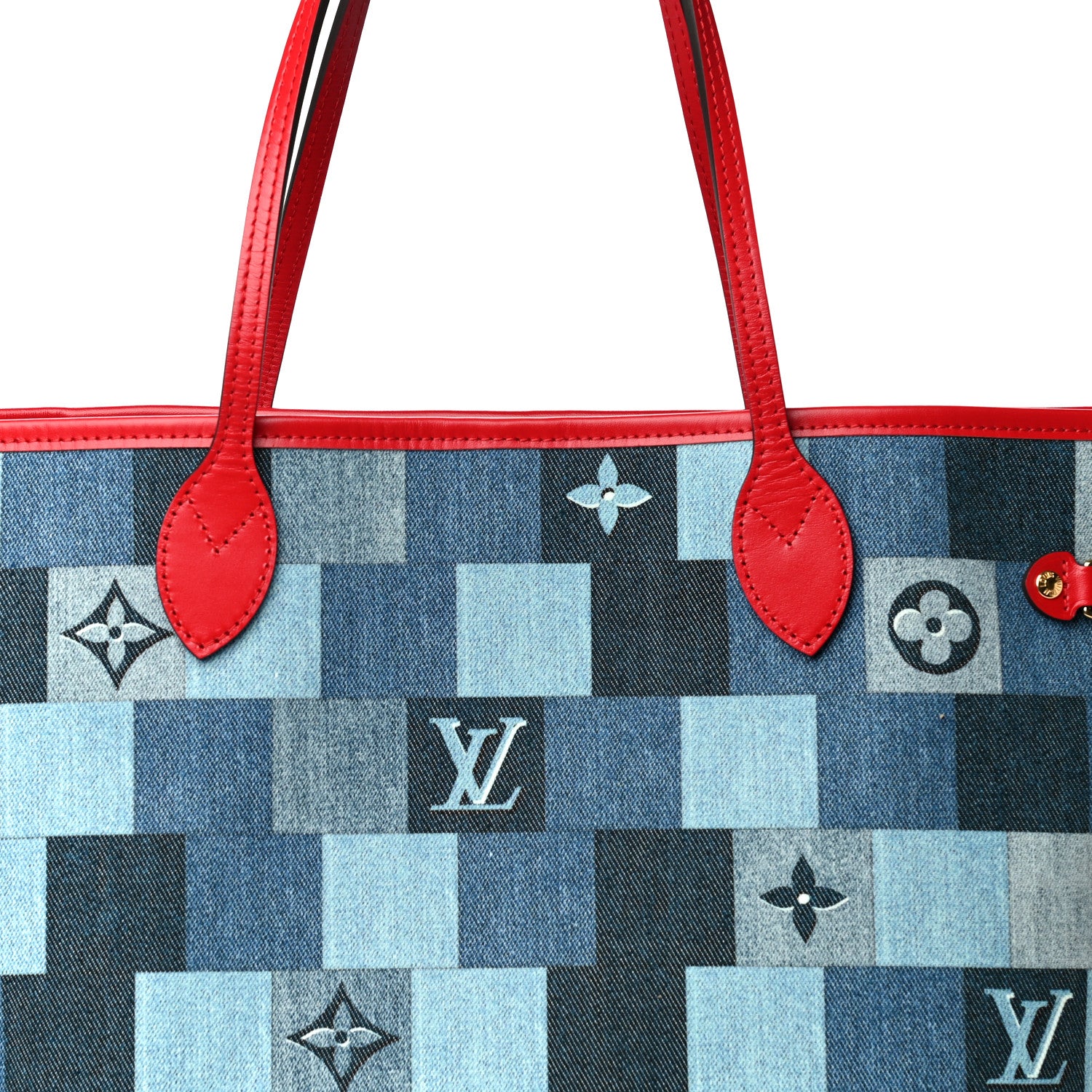 Louis Vuitton Denim Damier Monogram Patchwork Neverfull Blue Rouge 8 of 12