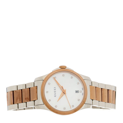 Gucci Stainless Steel Diamond Mother of Pearl 27mm G-Timeless Two Tone Quartz Watch 2 of 4