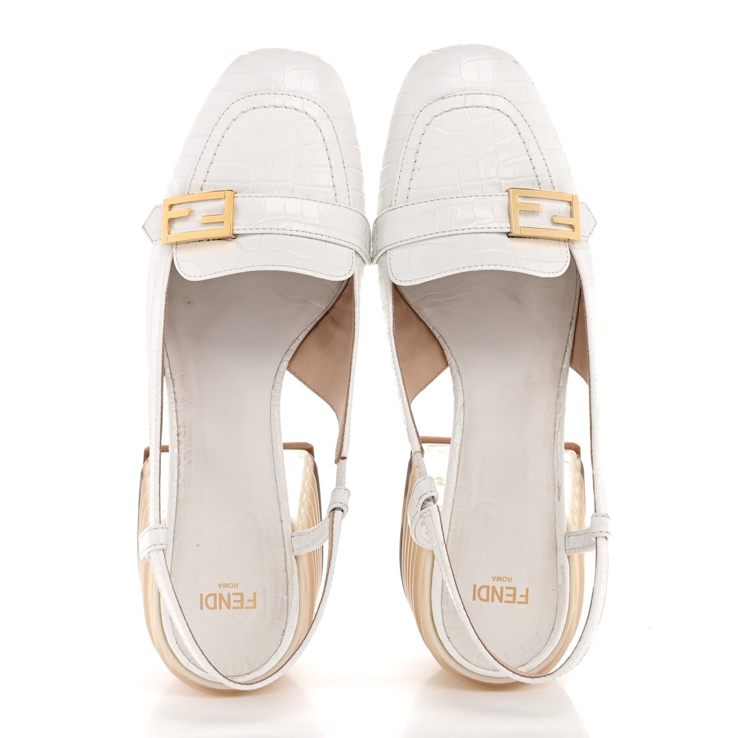 Calfskin Crocodile Embossed Promenade Slingback Loafer Pumps 36.5 White