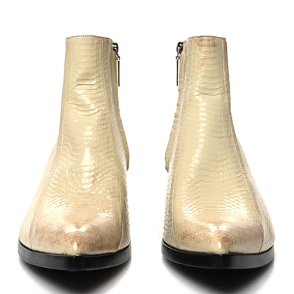 Saint Laurent Lacquered Snakeskin Ayers Finn 60 Crop Zip Boots 38.5 Cream 2 of 8