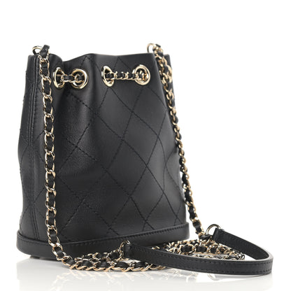 Chanel Calfskin Stitched Chain Bucket Bag Black 3 of 10