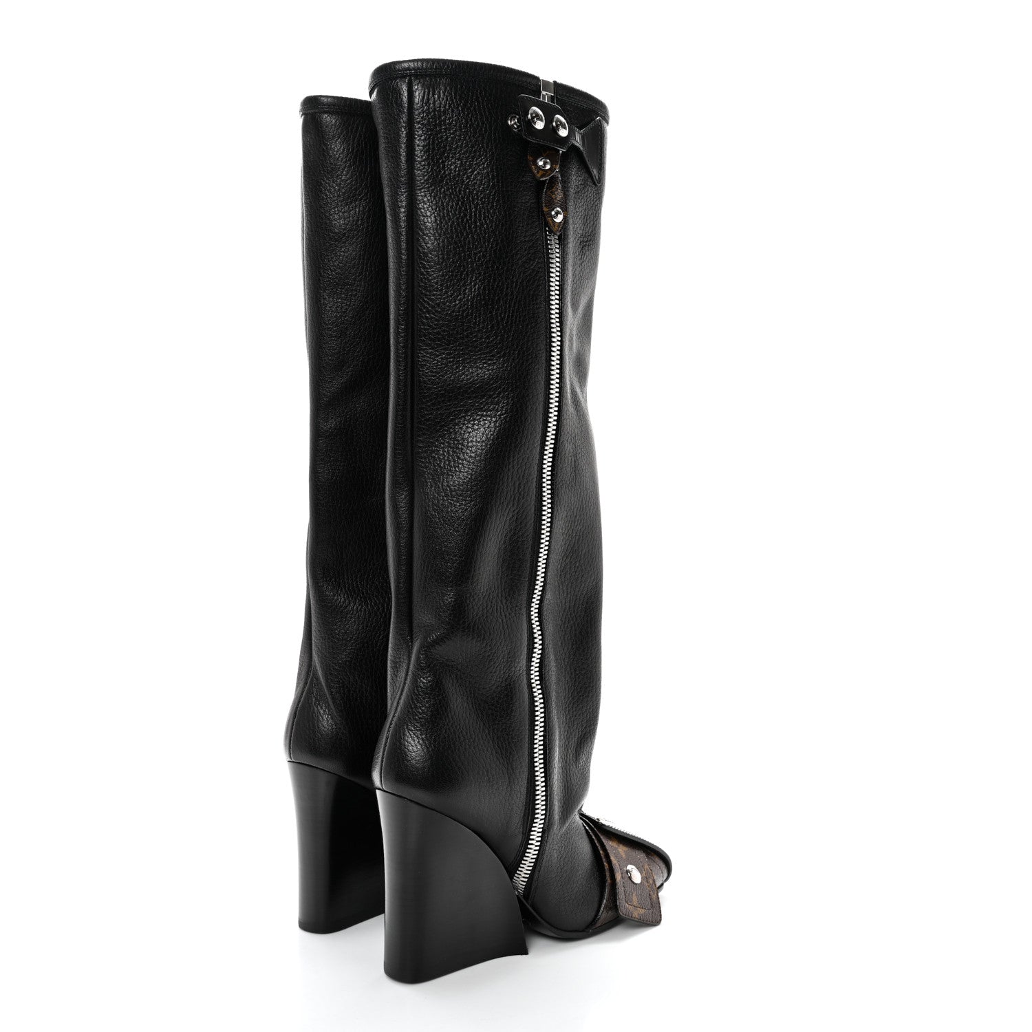 Louis Vuitton Calfskin Monogram Patti Wedge Tall Boots 36 Black 4 of 10