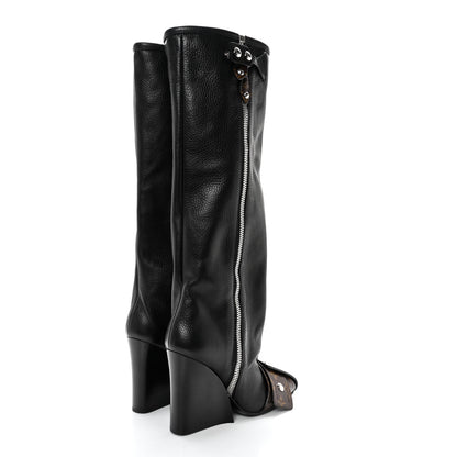 Louis Vuitton Calfskin Monogram Patti Wedge Tall Boots 36 Black 4 of 10