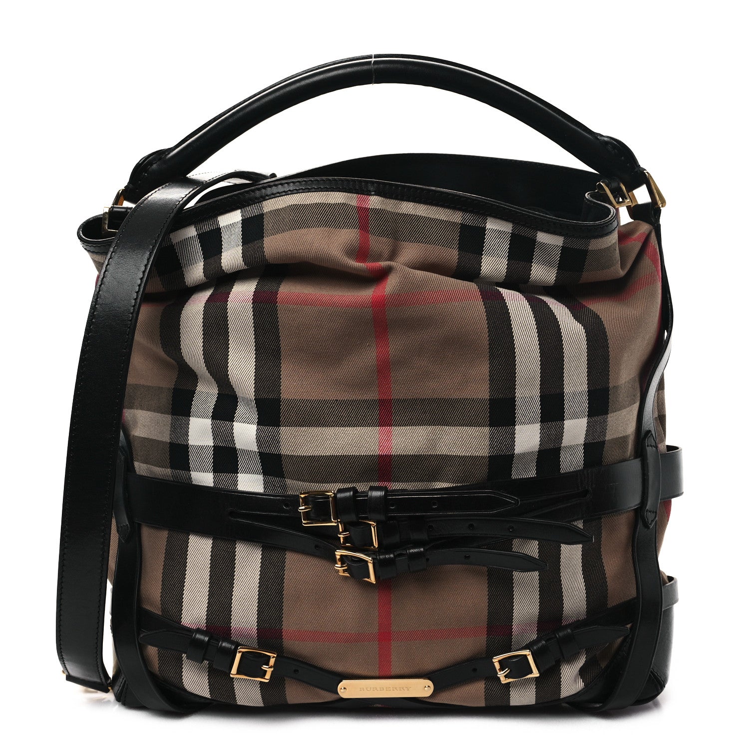 Burberry House Check Bridle Calfskin Medium Gosford Hobo Black 1 of 11