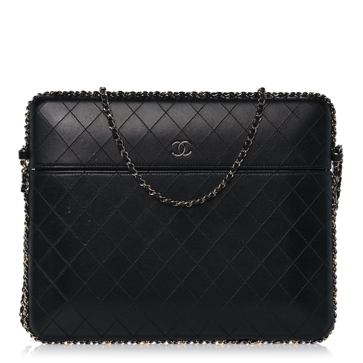 Chanel Lambskin Quilted Chain Around Tablet Holder Crossbody Black 1 of 11