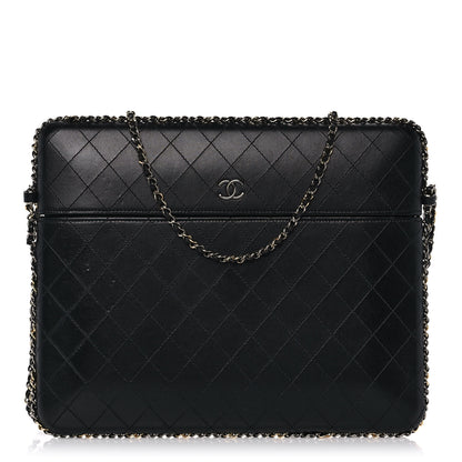 Chanel Lambskin Quilted Chain Around Tablet Holder Crossbody Black 1 of 11