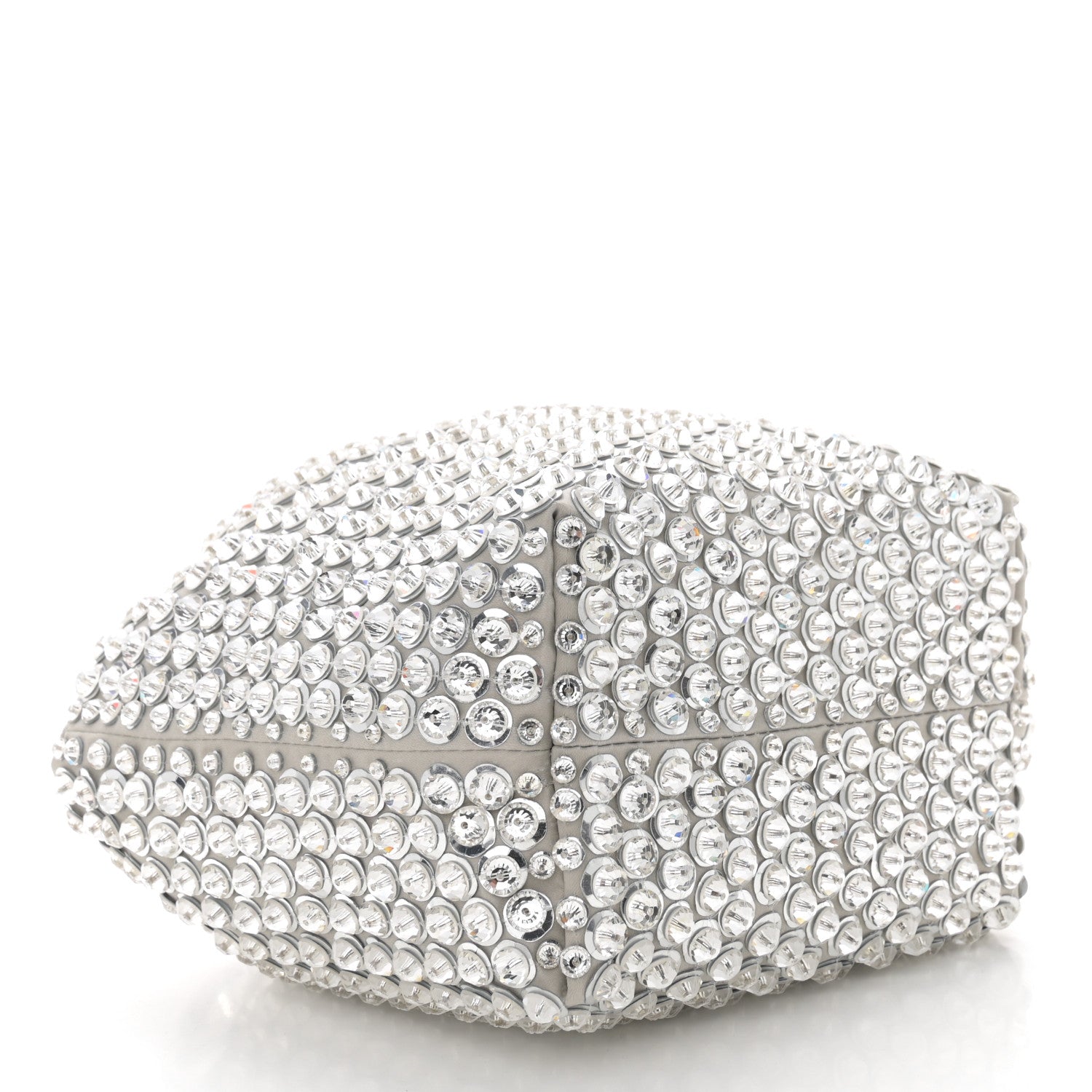 Valentino Garavani Satin Rhinestone Embellished Small Carry Secrets Bucket Bag Silver 4 of 10
