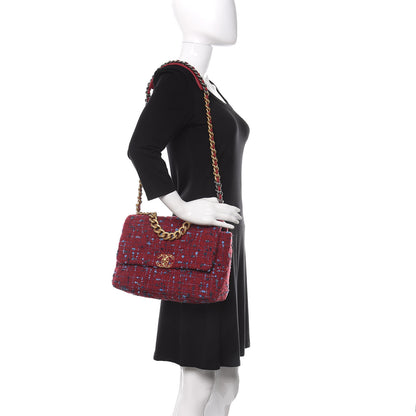 Chanel Tweed Quilted Large 19 Flap Red Blue Grey 2 of 11