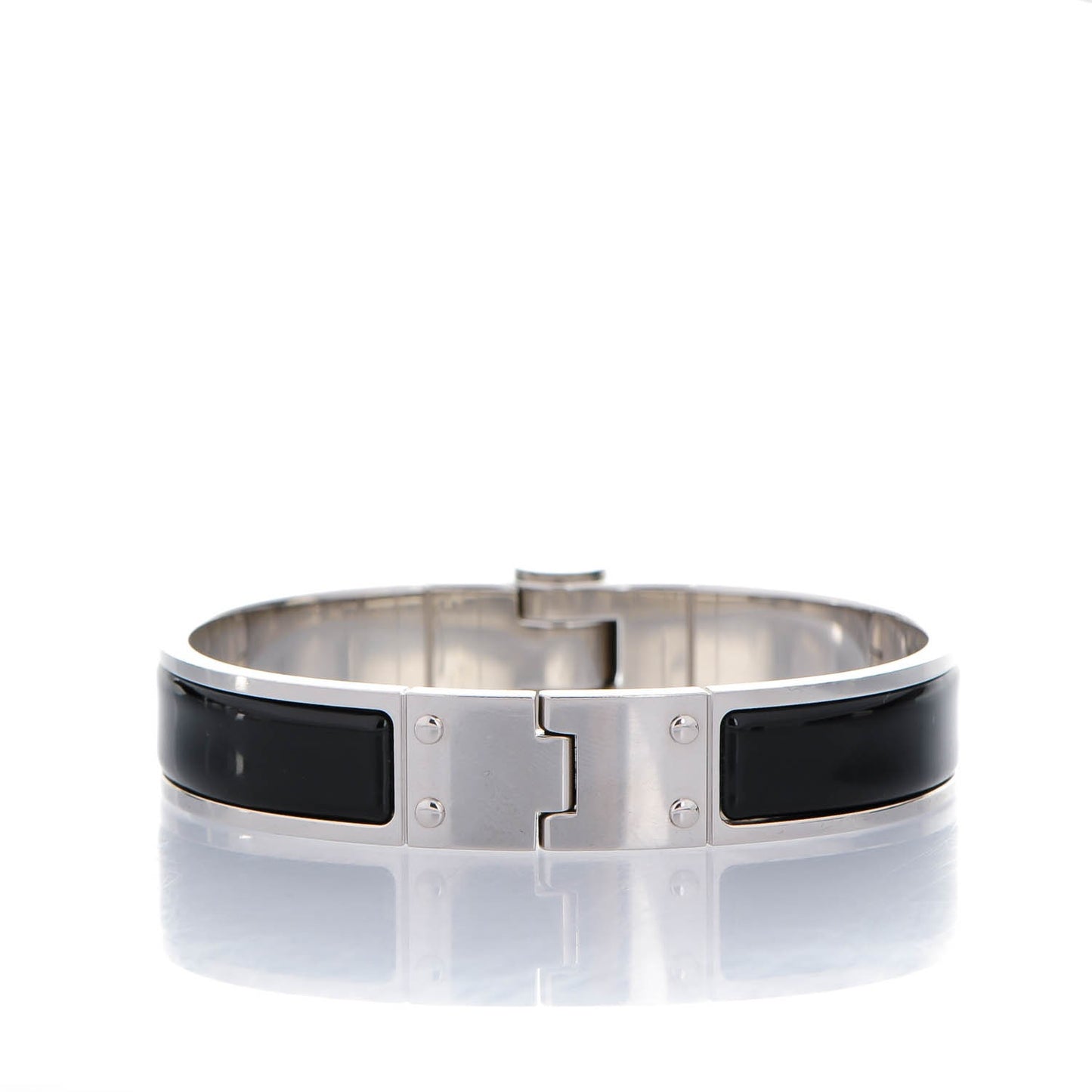 Enamel Charniere Uni Narrow Hinged Bracelet S Black