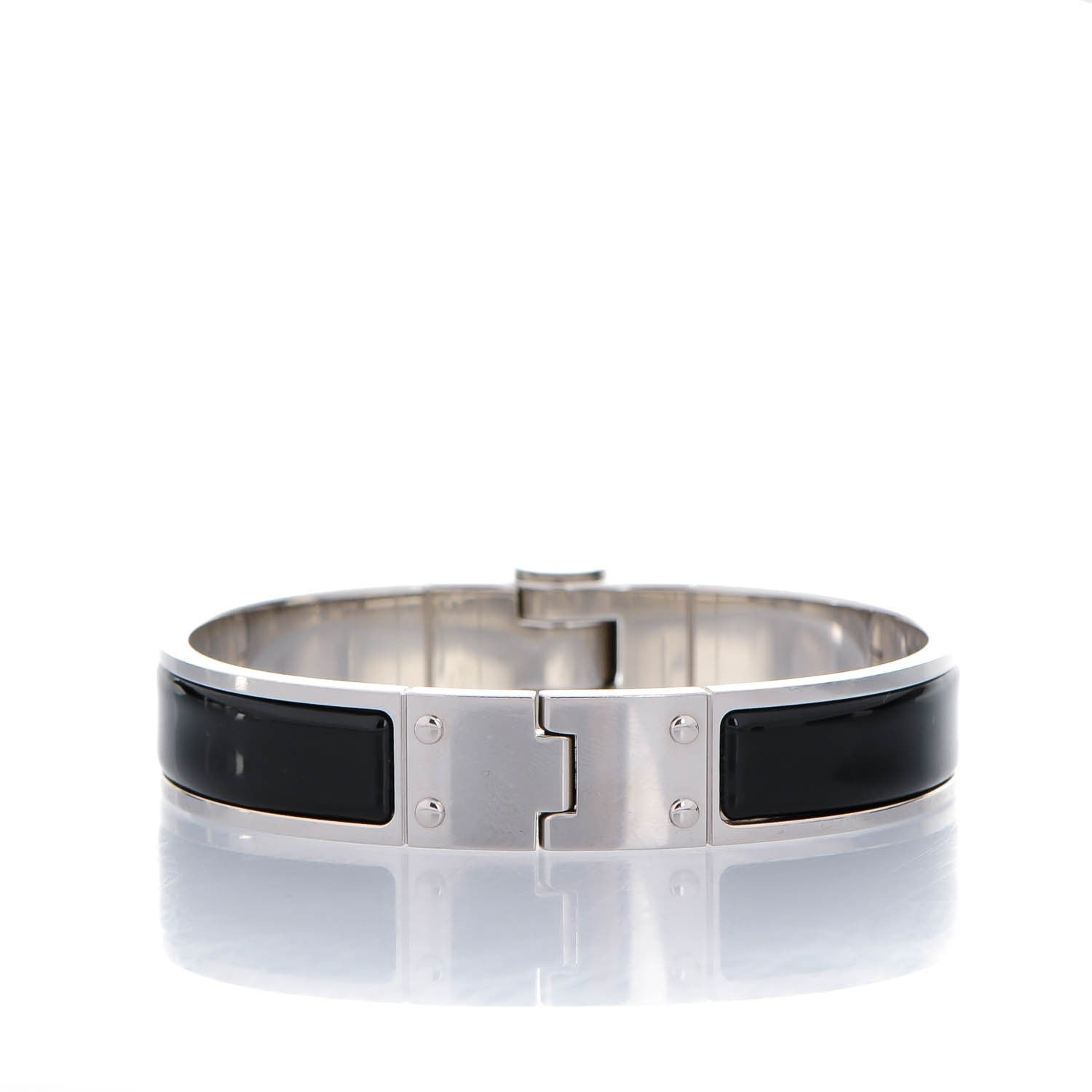 Hermes Enamel Charniere Uni Narrow Hinged Bracelet S Black 3 of 5