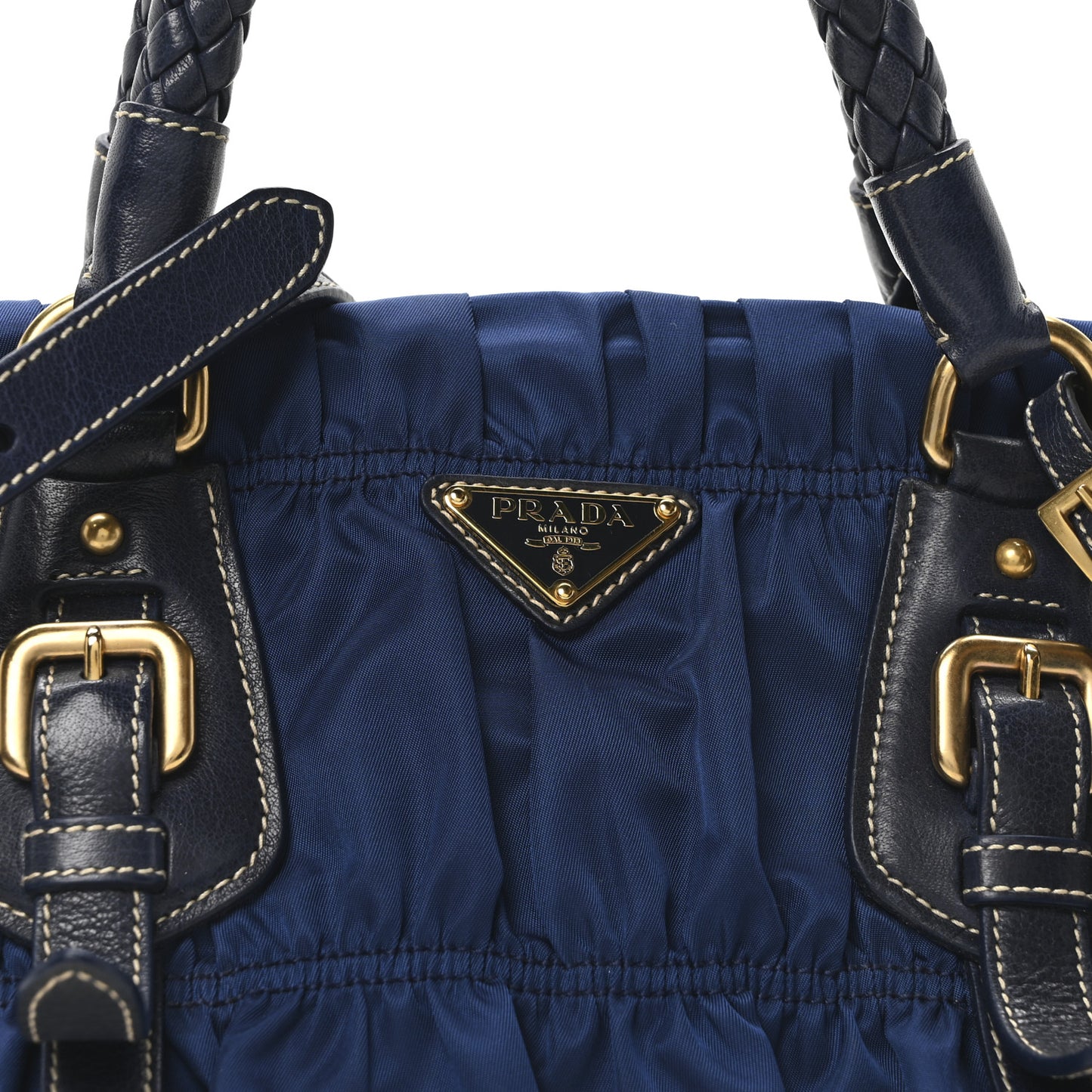 Tessuto Nylon Gaufre Shopping Satchel Bluette