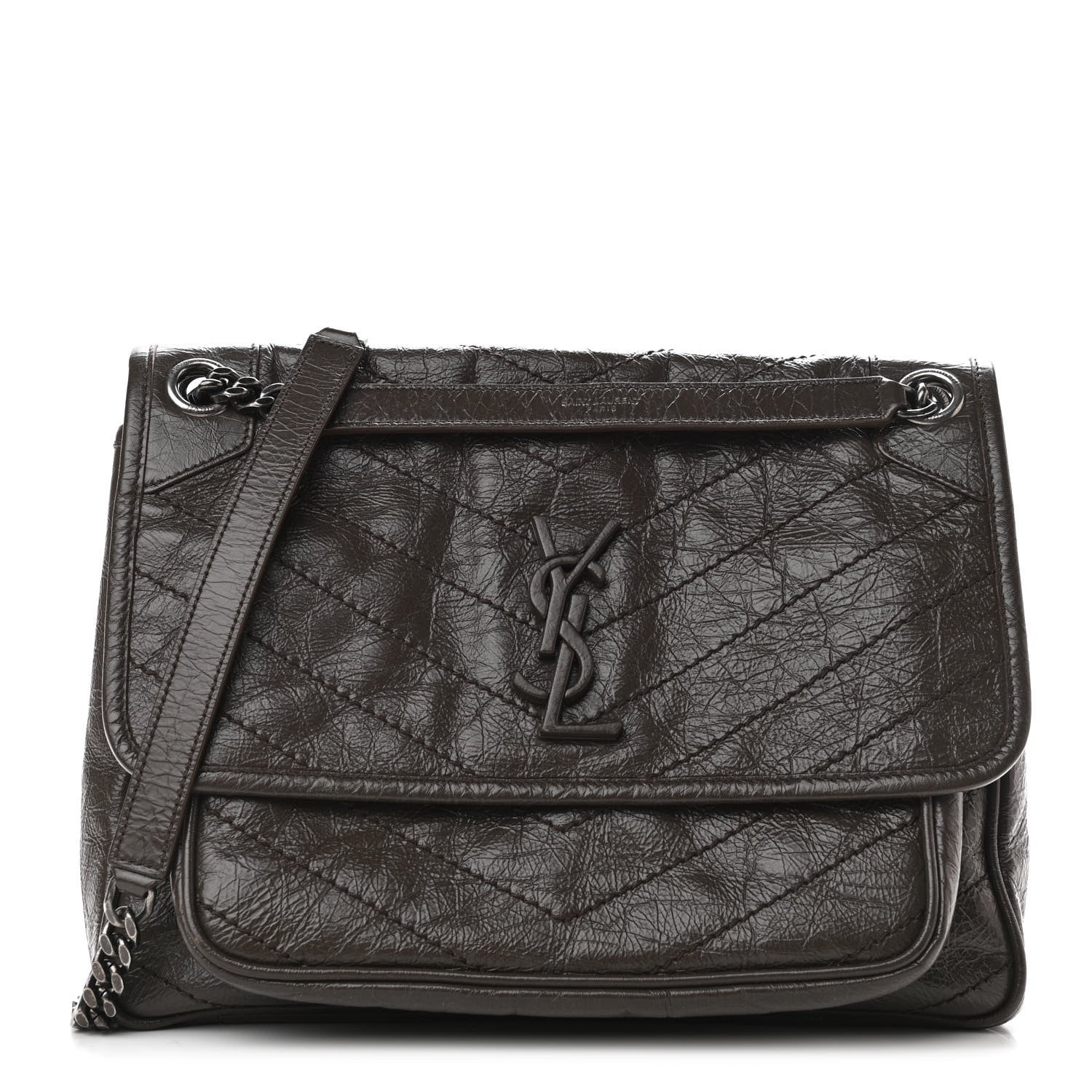 Saint Laurent Crinkled Calfskin Matelasse Monogram Medium Niki Chain Satchel Faggio 2 of 14