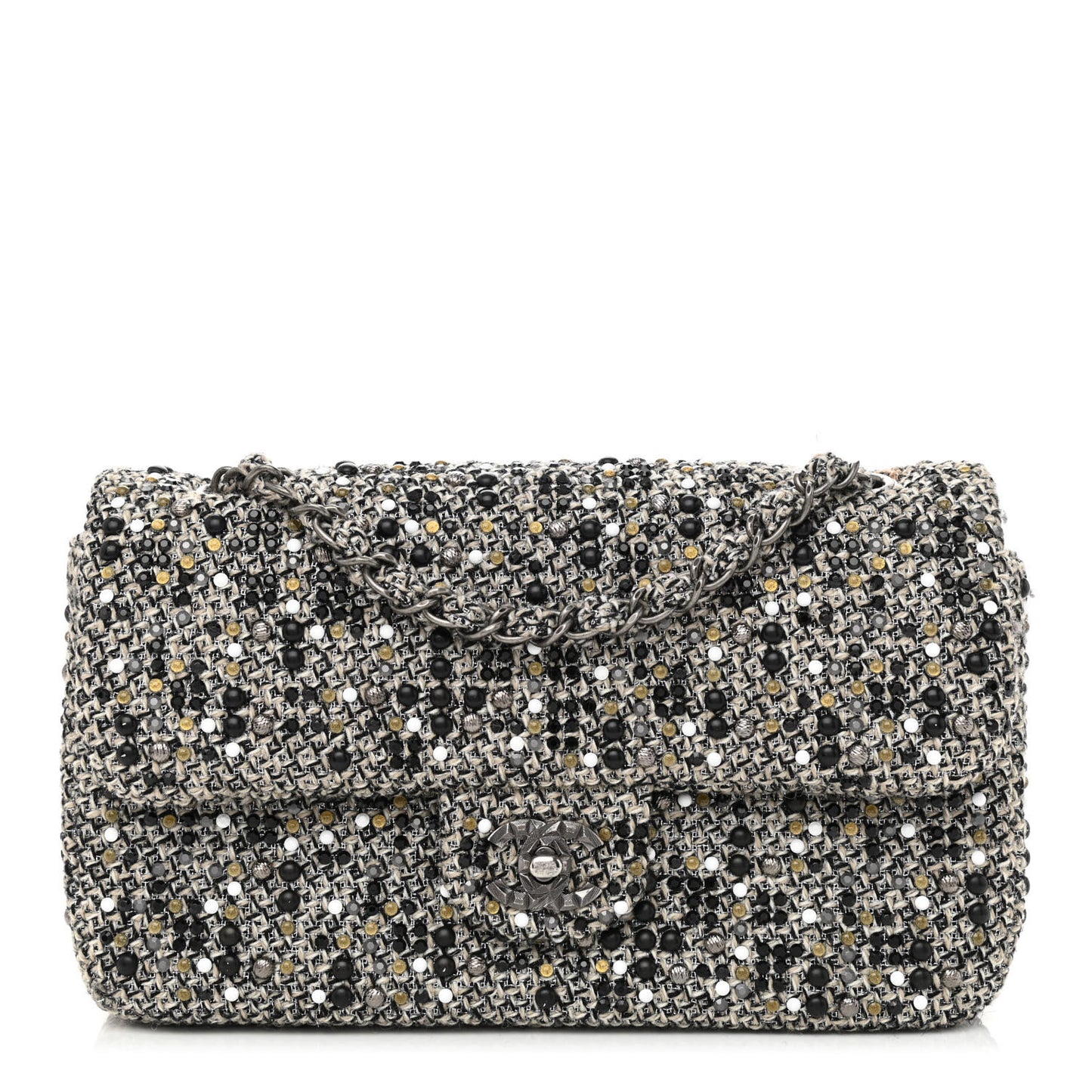 Crystal Tweed Quilted Medium Single Flap Black