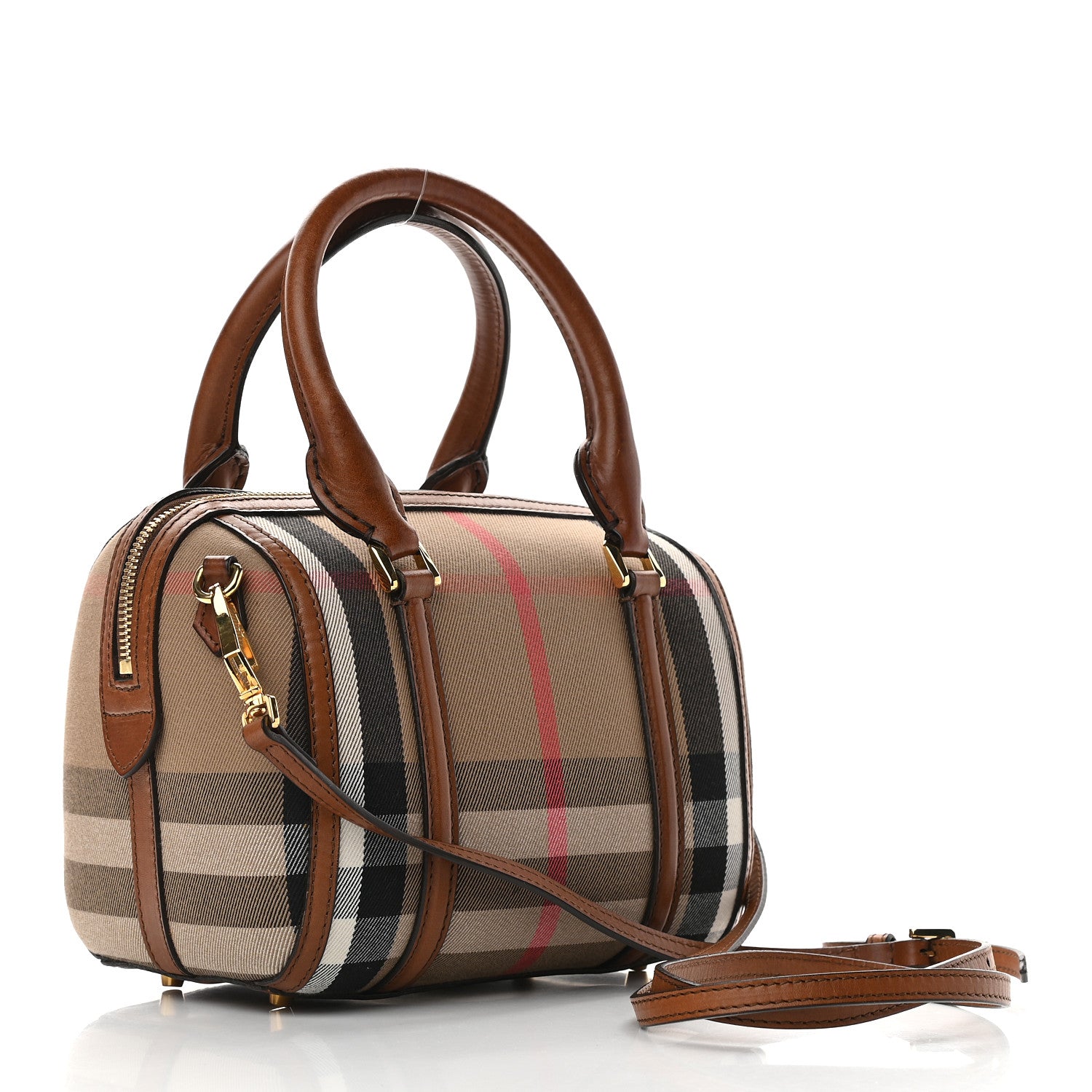 Burberry House Check Bridle Calfskin Small Alchester Bowling Bag Dark Tan 3 of 10