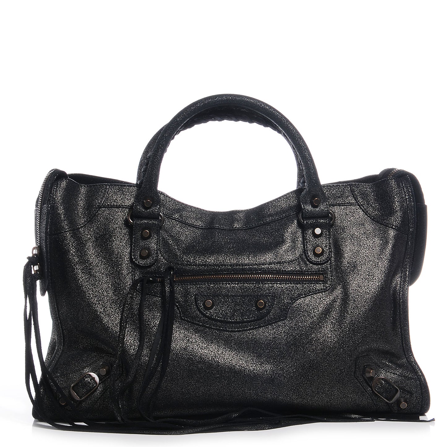 Metallic Craquele Calfskin Classic Hardware City Black
