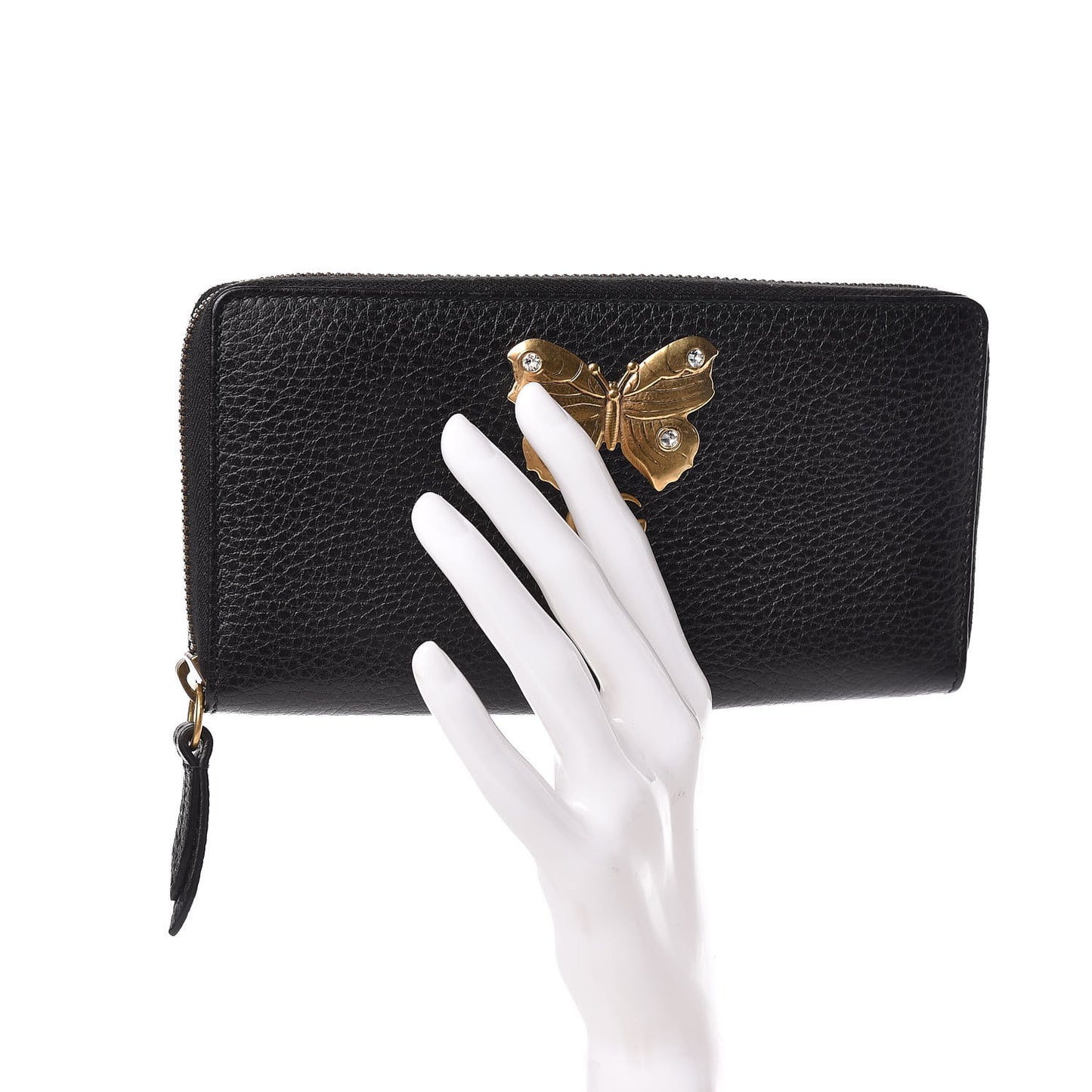 Calfskin Butterfly Zip Around Wallet Black
