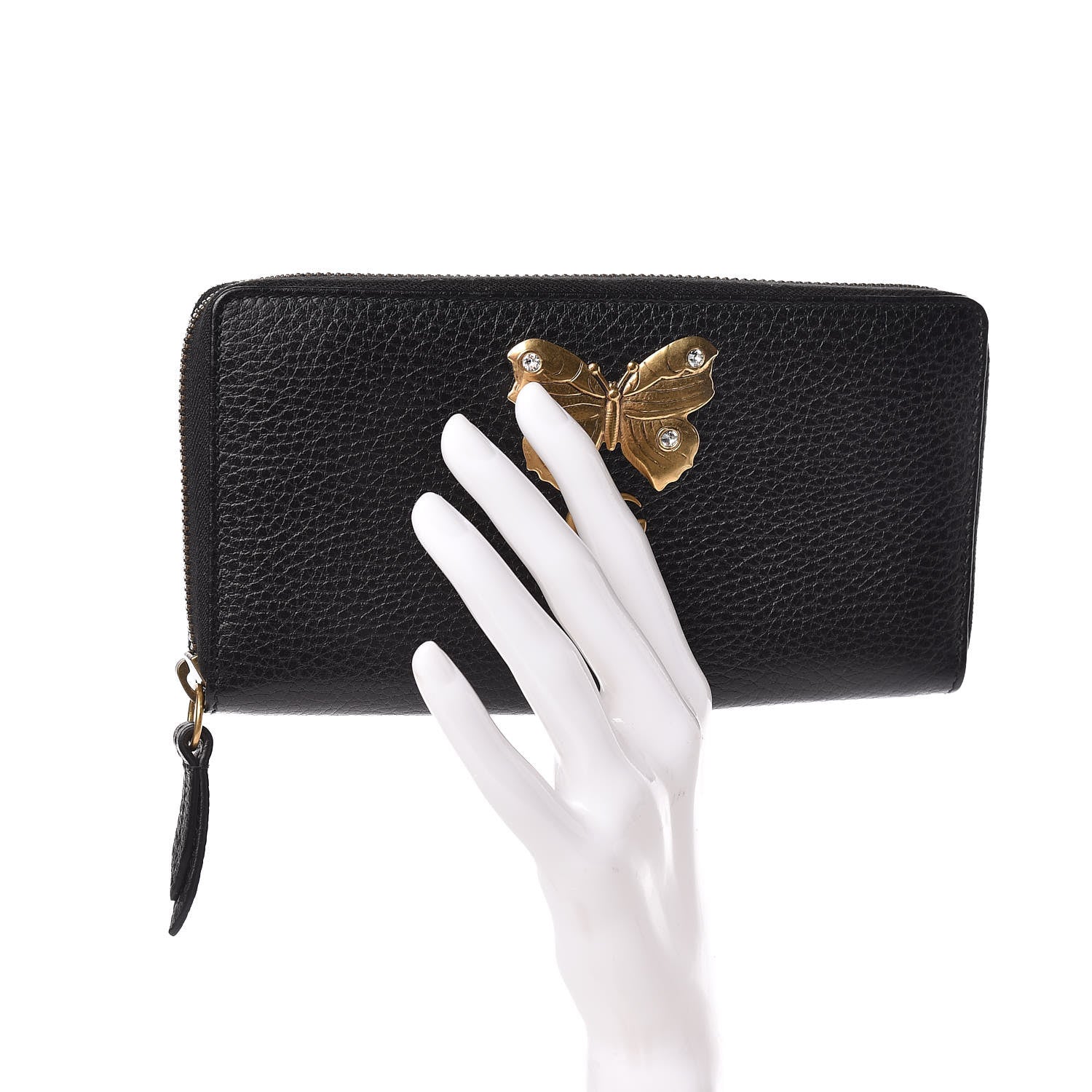 Gucci Calfskin Butterfly Zip Around Wallet Black 2 of 9