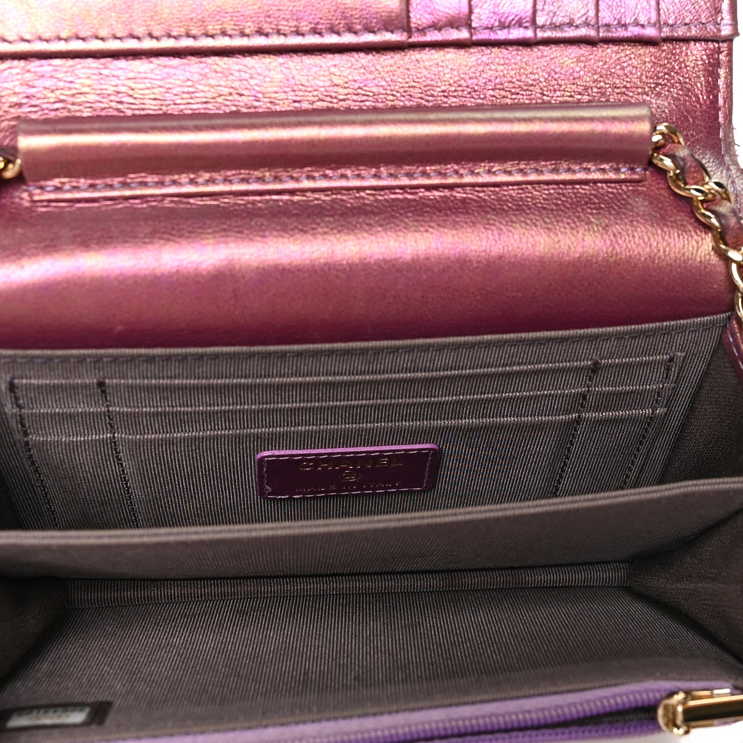 Chanel Iridescent Lambskin Quilted Mini Wallet On Chain WOC Purple 5 of 10