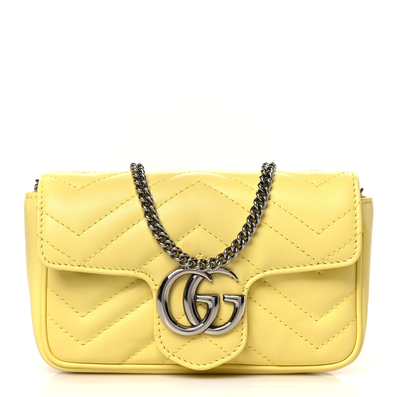 Gucci Calfskin Matelasse Super Mini GG Marmont Shoulder Bag Banana 1 of 9
