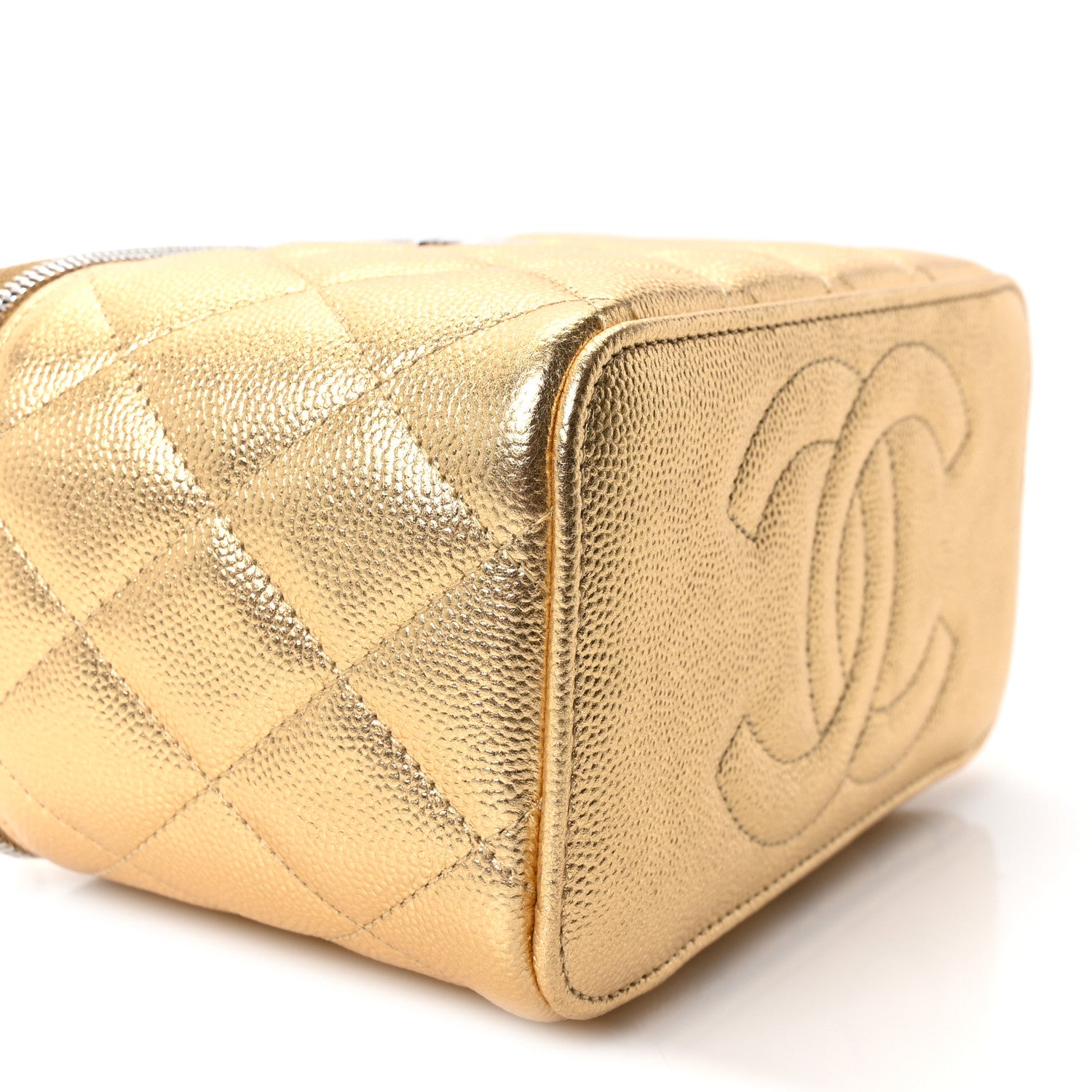 Chanel Metallic Caviar Quilted Small Top Handle Vanity Case With Chain Gold 9 of 11