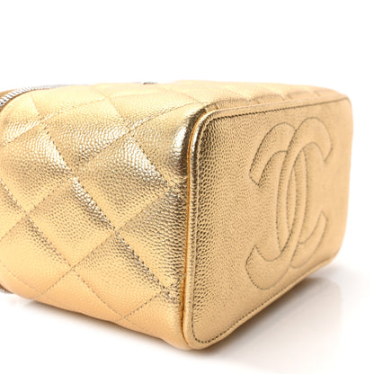 Chanel Metallic Caviar Quilted Small Top Handle Vanity Case With Chain Gold 9 of 11