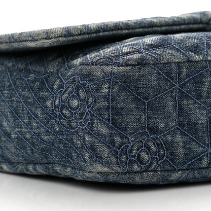 Chanel Denim Quilted Camellia Embroidered Large Flap Blue 9 of 13