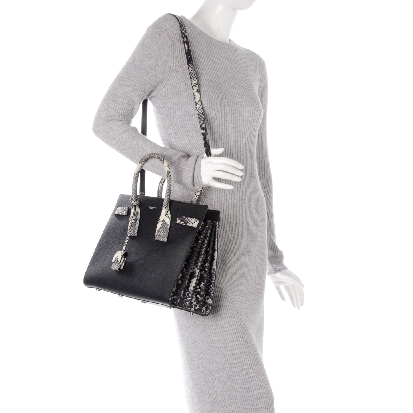 Grained Calfskin Embossed Python Small Sac De Jour Black