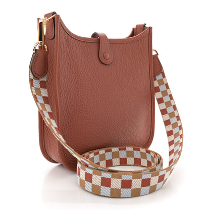 Hermes Taurillon Clemence Maxi Quadrille Evelyne TPM Cuivre Chai Nata Bleu Brume 3 of 11