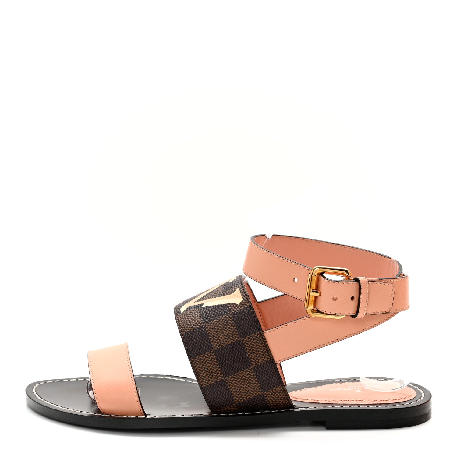 Louis Vuitton Calfskin Damier Ebene Passenger Flat Sandals 37.5 Venus Pink 1 of 11