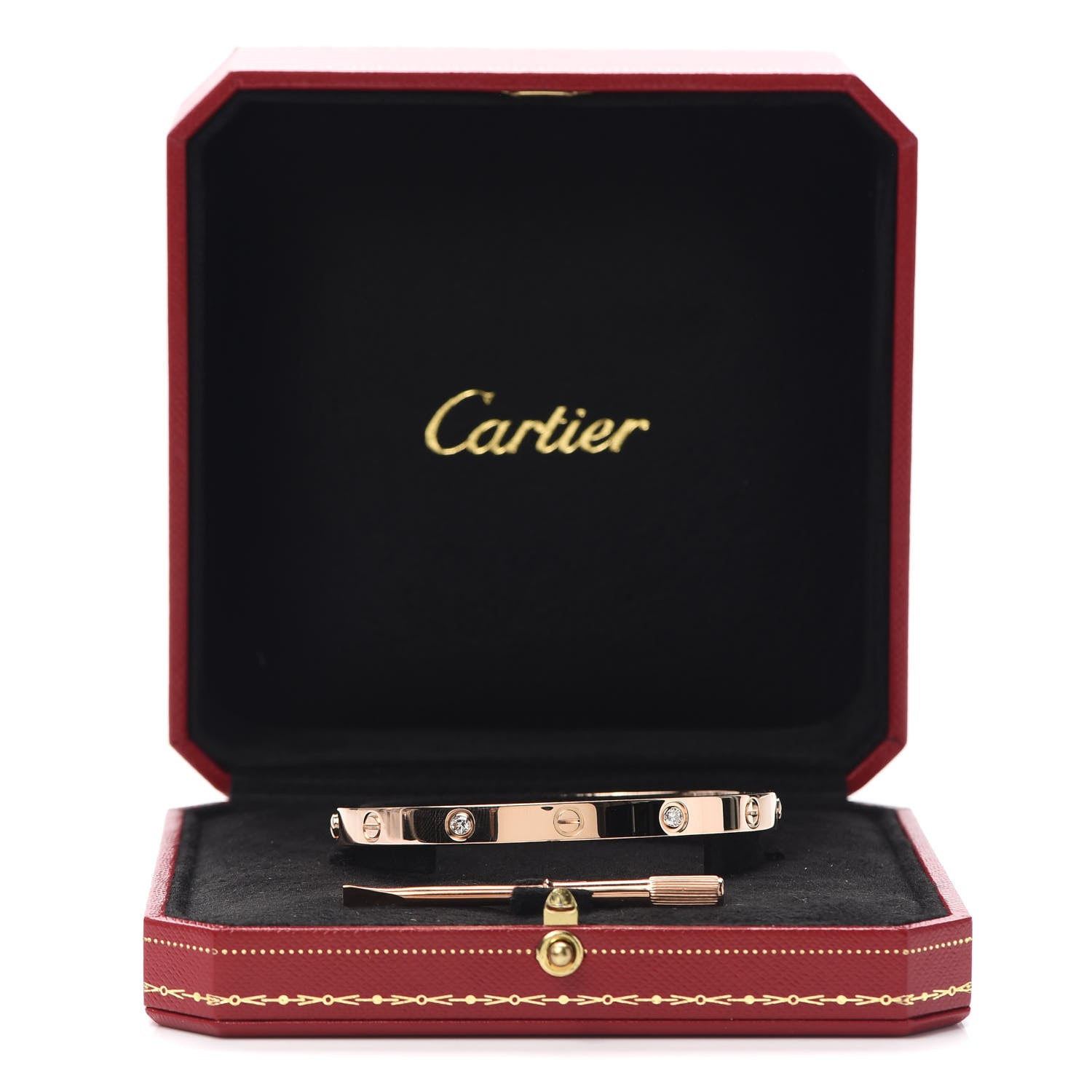 Cartier 18K Pink Gold 4 Diamond LOVE Bracelet 19 6 of 7