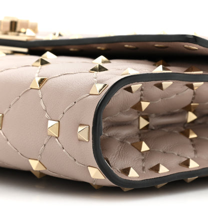 Valentino Garavani Lambskin Rockstud Spike Wallet on Chain Poudre 7 of 10