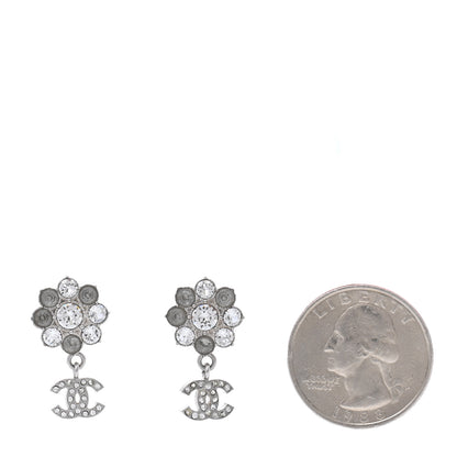 Chanel Crystal CC Flower Dangle Earrings Silver Light Grey 2 of 6