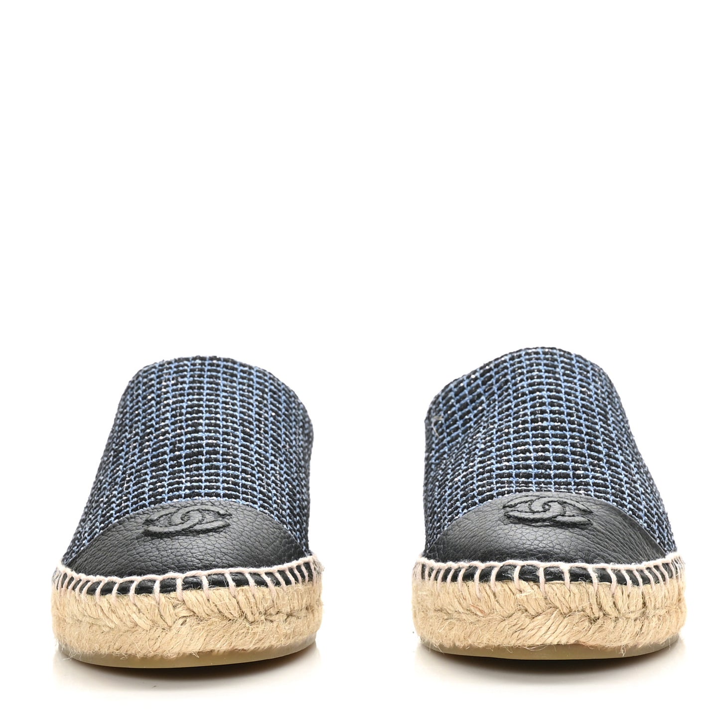 Grained Calfskin Tweed CC Espadrilles 40 Black Blue