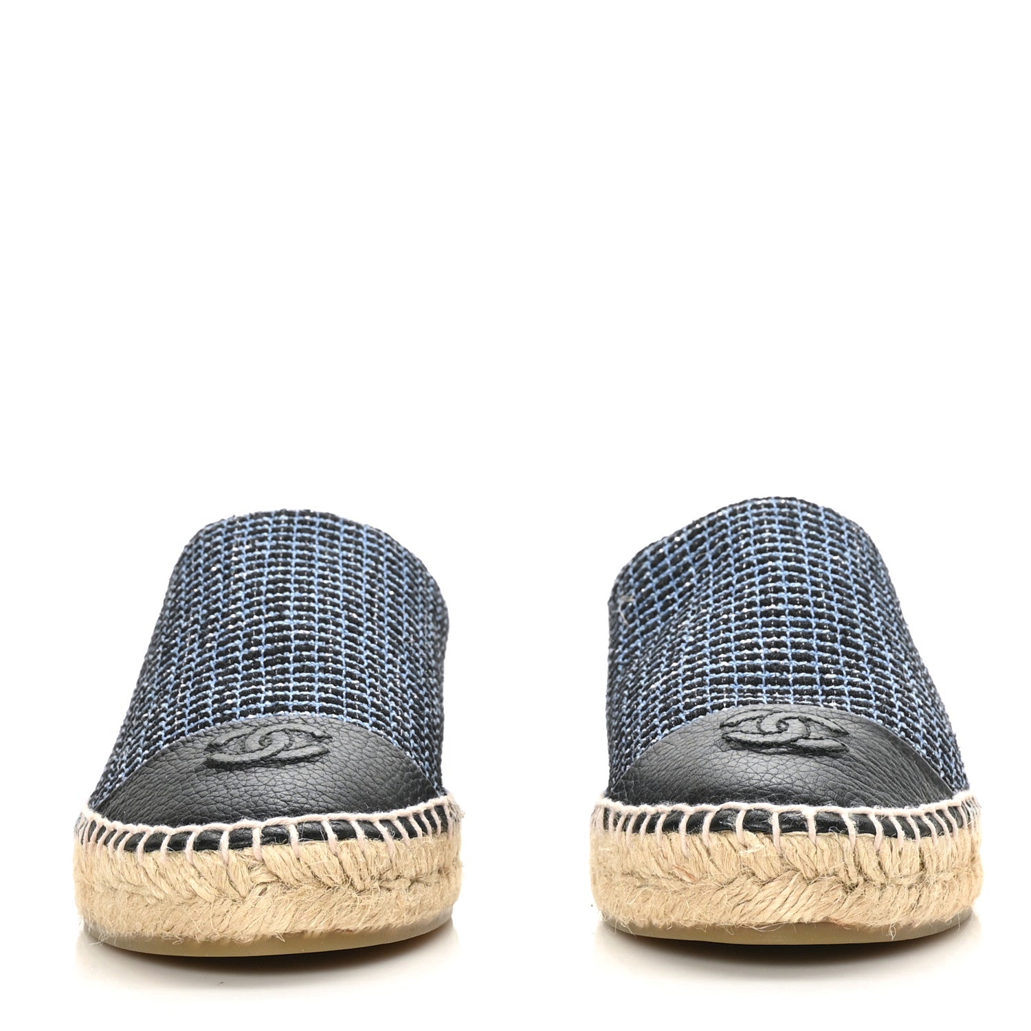Chanel Grained Calfskin Tweed CC Espadrilles 40 Black Blue 2 of 9
