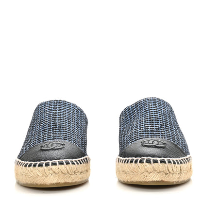 Chanel Grained Calfskin Tweed CC Espadrilles 40 Black Blue 2 of 9