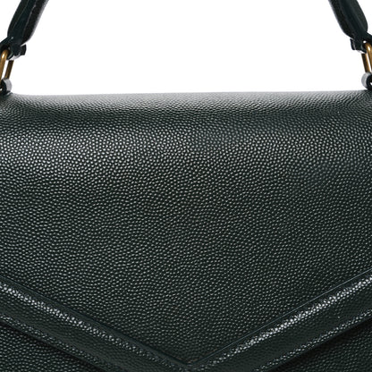 Saint Laurent Grain de Poudre Medium Classic Monogram Cassandra Top Handle Dark Green 7 of 11