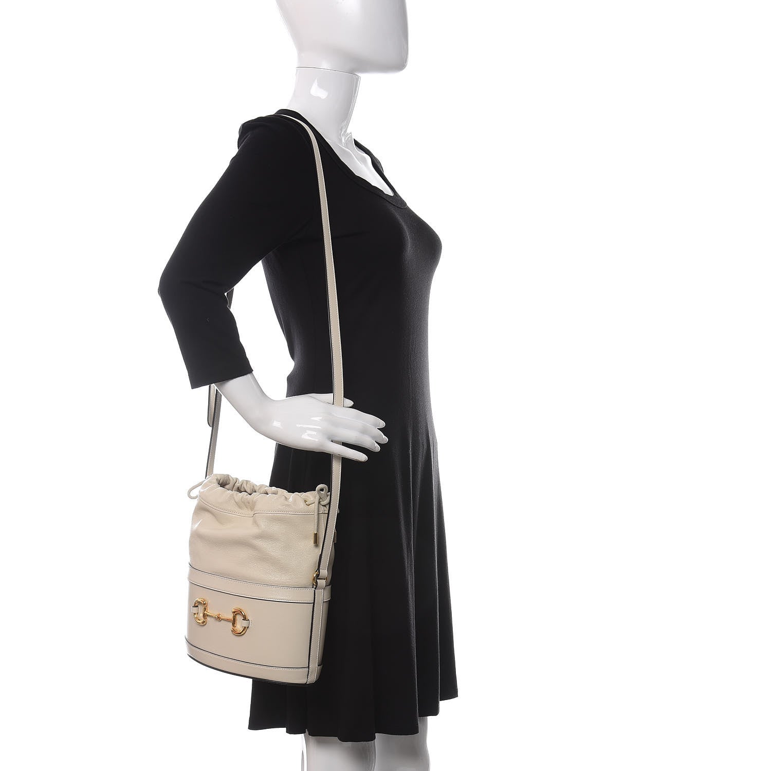 Gucci Azalea Sakai Calfskin Horsebit 1955 Drawstring Bucket Bag Mystic White 2 of 10
