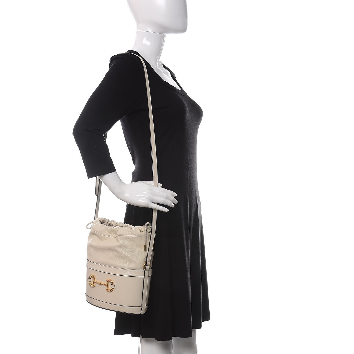 Azalea Sakai Calfskin Horsebit 1955 Drawstring Bucket Bag Mystic White