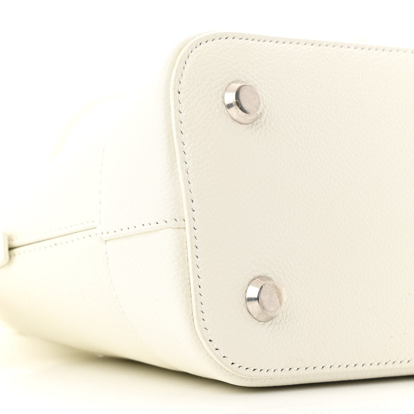 Signature Grained Calfskin Logo S Ville Top Handle Bag White Black