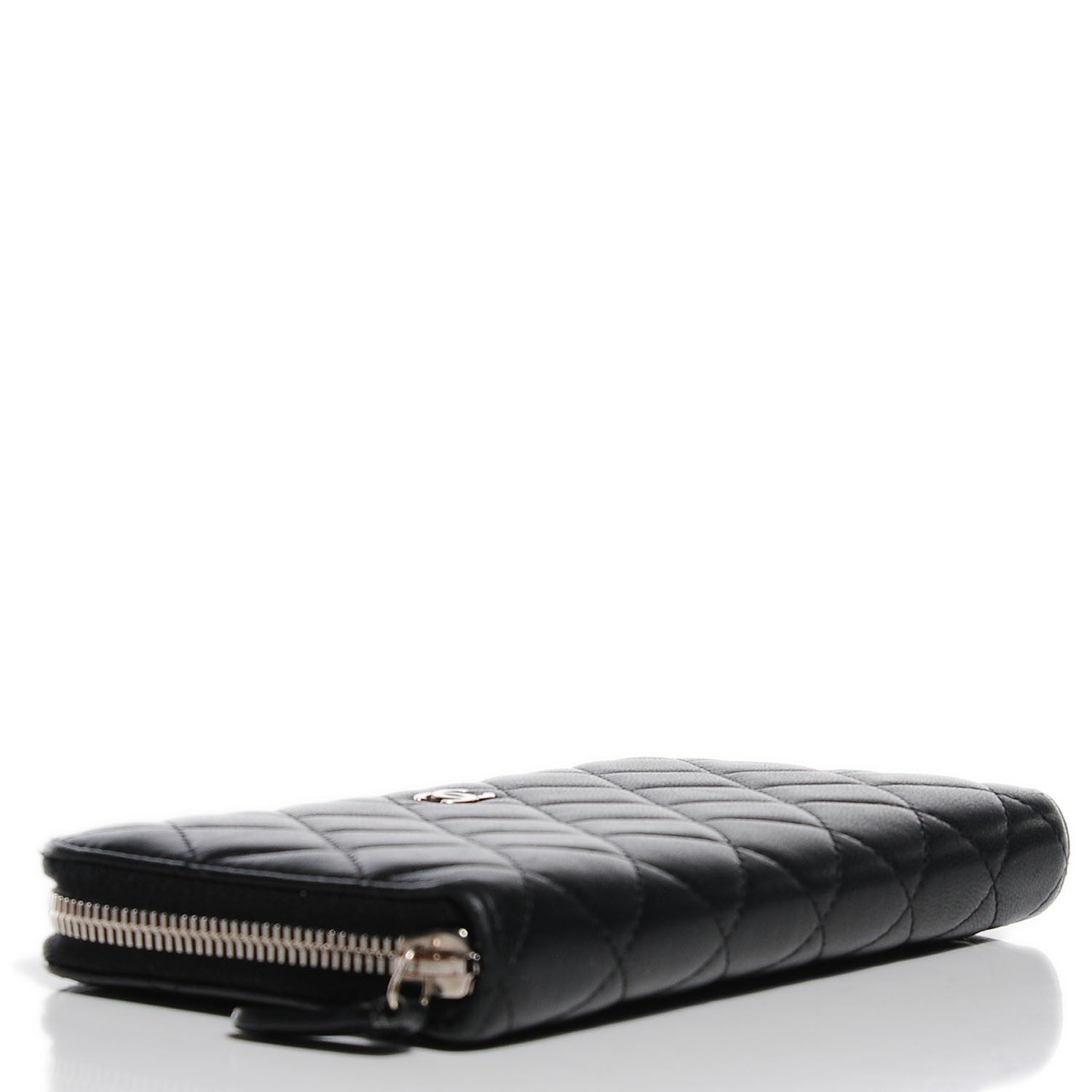 Chanel Lambskin Quilted Large Gusset Zip Around Wallet Black 4 of 9